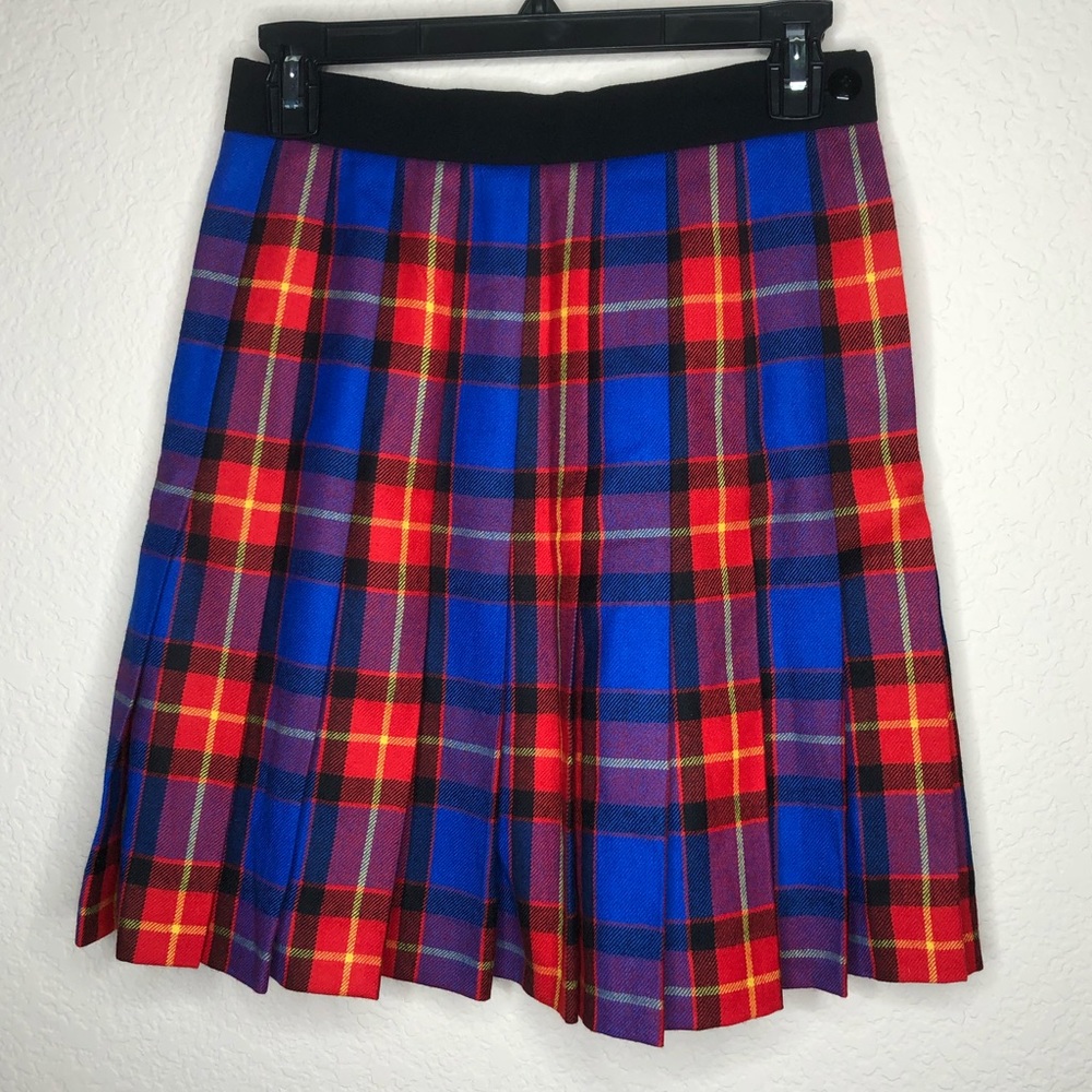 Escada Red Plaid Wool Vintage Pleated Mini Skirt